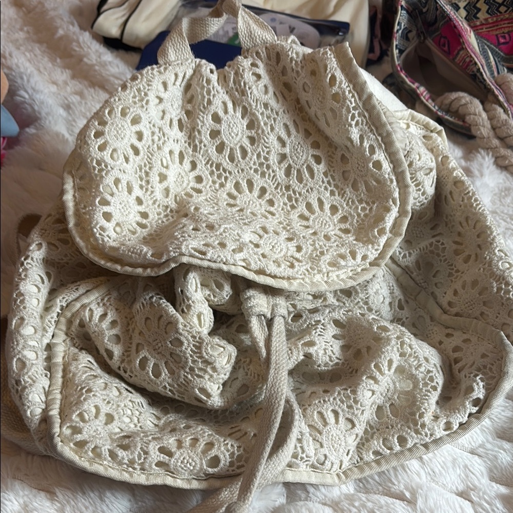 crochet art class beach backpack